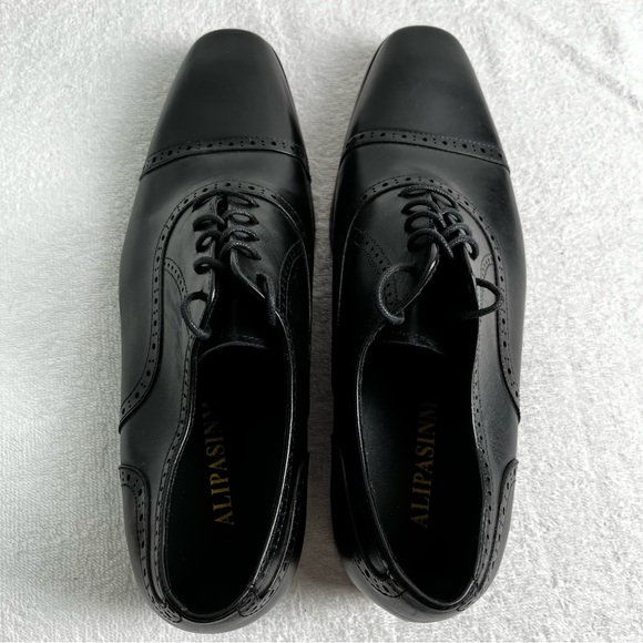 Alipasinm Classic Oxford Mens 10 Black Genuine Leather Lace Up Dress Shoes - Picture 6 of 16